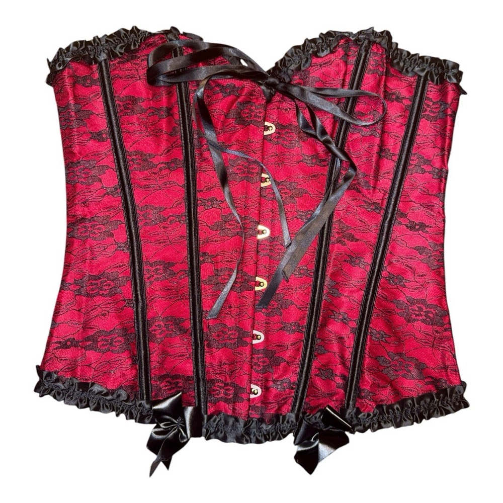 Laceup Overbust Corset Top Women M Red Sexy Lingerie Lace Goth Boned